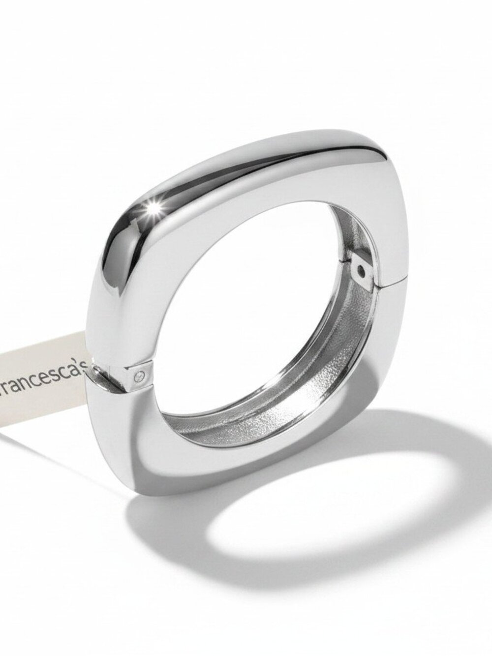 Francesca's Silver Square Hinged Cuff Bangle Bracelet High Polish Metallic New